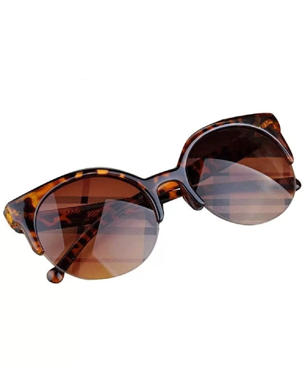 Men Women Vintage Sunglasses Cat Eye Semi-Rim Round Sunglasses UV400 Protection - C - CN196DIAIYQ $12.29 Cat Eye