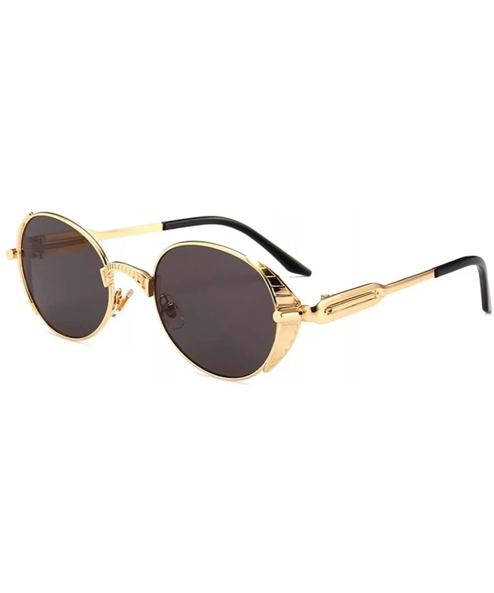 Vintage Oval Sunglasses Male Metal Frame Round Sun Glasses for Women Punk Style - Gold With Black - C918H8695GT $13.78 Round