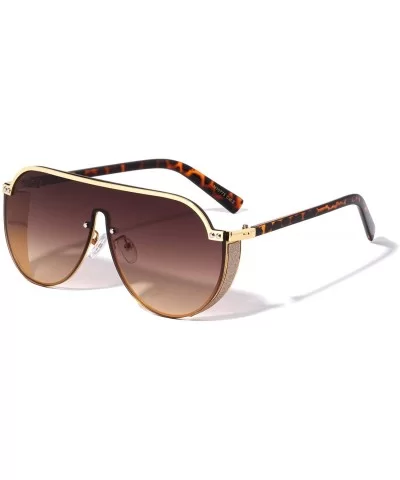 Flat Top Glitter Shield Lens Aviator Sunglasses - Brown - CJ196MUEL7A $20.87 Shield