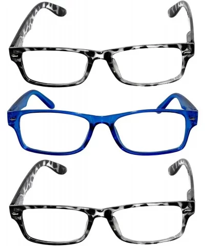 Set of 3 Pairs Fashion Narrow Rectangular Colorful Frame Clear Lens Sunglasses - 2_leopard_blue - C318372QOX2 $14.62 Rectangular