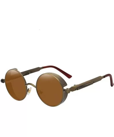 Round Metal Sunglasses Steampunk Men Women Fashion Glasses Er Retro Vintage UV400 - Brass W Brown Lens - CZ199C5HOI0 $49.82 G...