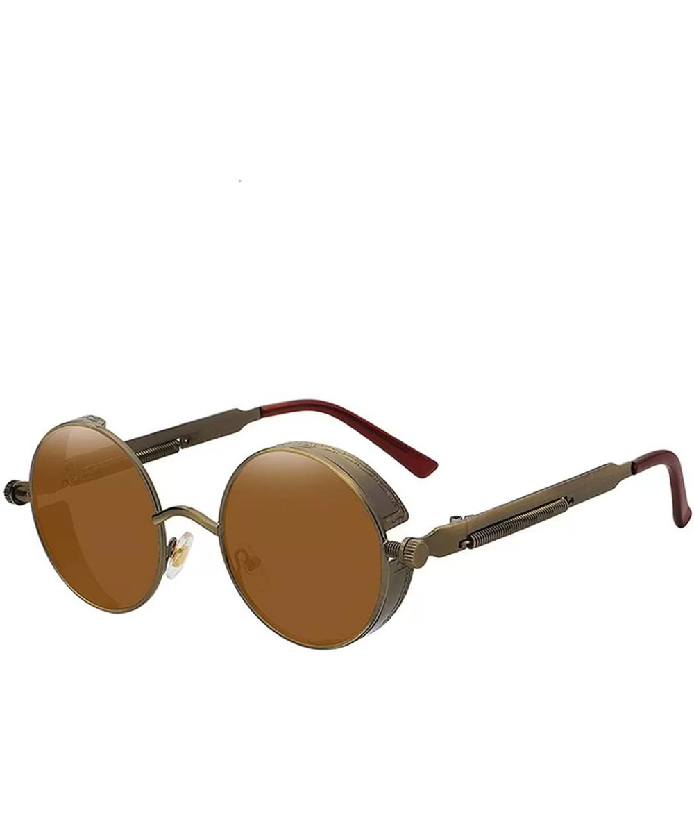 Round Metal Sunglasses Steampunk Men Women Fashion Glasses Er Retro Vintage UV400 - Brass W Brown Lens - CZ199C5HOI0 $49.82 G...