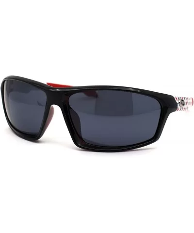 Xloop American Patriotic Print Warp Around Sport Sunglasses - Black Red Black - CB1966LXR0E $17.75 Sport