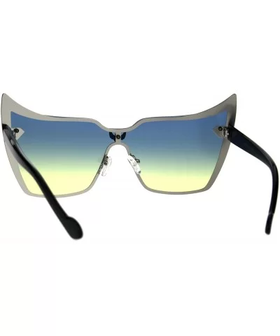 Bat Mask Shield Winged Cat Eye Gradient Lens Metal Rimless Sunglasses - Silver Blue Yellow - CZ186EXXKUQ $16.77 Shield