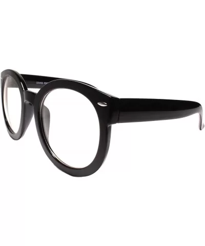 XXL Large Oversize Thick Frame Horn Rimmed Round Clear Lens Eye Glasses - Black - CI199EOR3CD $19.35 Round