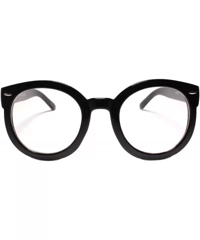 XXL Large Oversize Thick Frame Horn Rimmed Round Clear Lens Eye Glasses - Black - CI199EOR3CD $19.35 Round