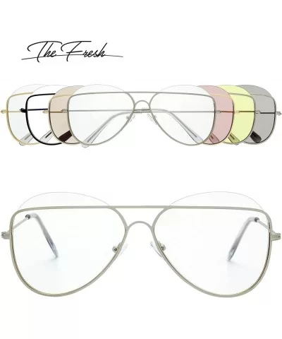 Metal Crossbar Fashion Color Tinted Flat Lens Stylish Sunglasses with Gift Box - 7-silver - CZ1868WLC54 $17.86 Rimless