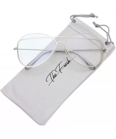 Metal Crossbar Fashion Color Tinted Flat Lens Stylish Sunglasses with Gift Box - 7-silver - CZ1868WLC54 $17.86 Rimless