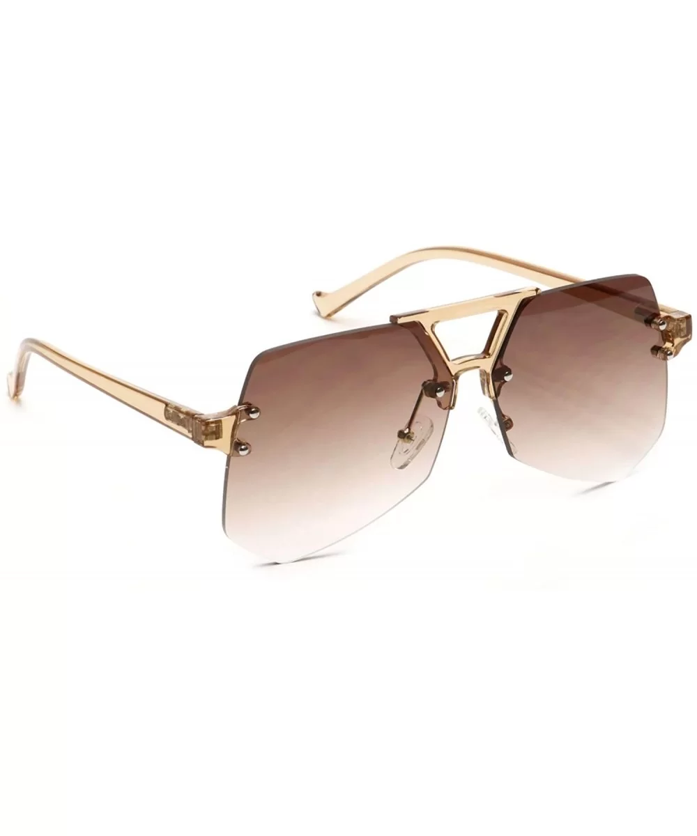 Rimless Geometric Sunglasses Color Flat Lens Keyhole Bridge Aviator - Brown - CO18EYH3TR7 $13.42 Rimless