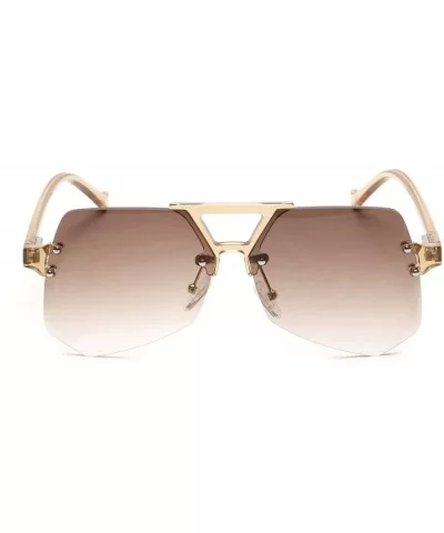 Rimless Geometric Sunglasses Color Flat Lens Keyhole Bridge Aviator - Brown - CO18EYH3TR7 $13.42 Rimless