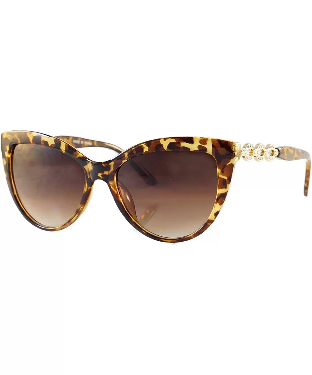 Rhinestone Jewel CutOut Metal Temple Gradient Lens CatEye Sunglasses A231 - Tortoise Brown - CJ18IHNCQA4 $18.16 Oversized