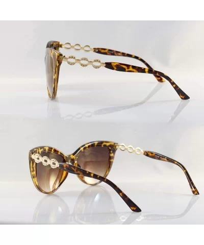 Rhinestone Jewel CutOut Metal Temple Gradient Lens CatEye Sunglasses A231 - Tortoise Brown - CJ18IHNCQA4 $18.16 Oversized