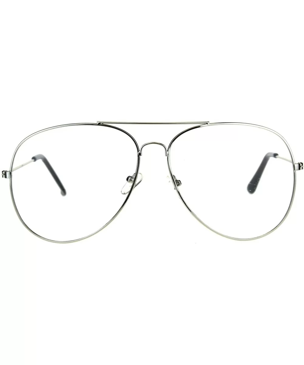 Oversized Clear Lens Aviators Unisex Large Round Aviator Glasses - Silver - CM18CZE5H7U $12.34 Aviator