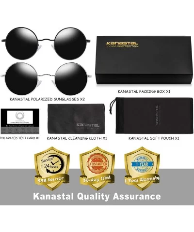 Round Polarized Sunglasses for Men and Women - Vintage John Lennon Sunglasses Metal Frame 100% UV Blocking Lens - C118Z9DWMHN...