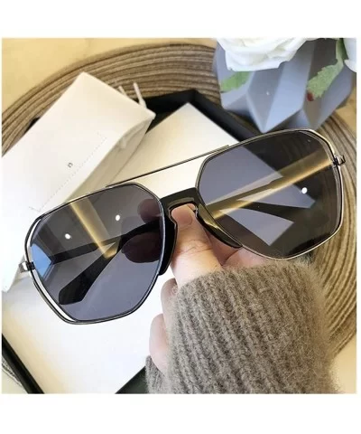 Men Oversized Square Sunglasses Metal Shades Driving Glasses Women's Sunglasses Female Eyewear - Black Black - CC1902UUX57 $2...