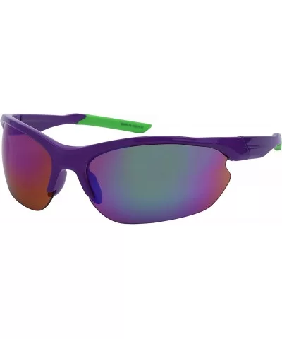 Semi-Rimless Sports Sunglasses with Color Mirrored Lens 570067-REV - Purple/Green - CI1268FZTH1 $13.51 Rimless