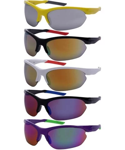 Semi-Rimless Sports Sunglasses with Color Mirrored Lens 570067-REV - Purple/Green - CI1268FZTH1 $13.51 Rimless