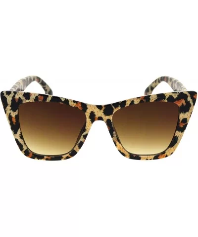 Womens Mod Style Large Square Cat Eye Hipster Plastic Sunglasses - Leopard Black - CJ18R44IKUG $13.61 Square