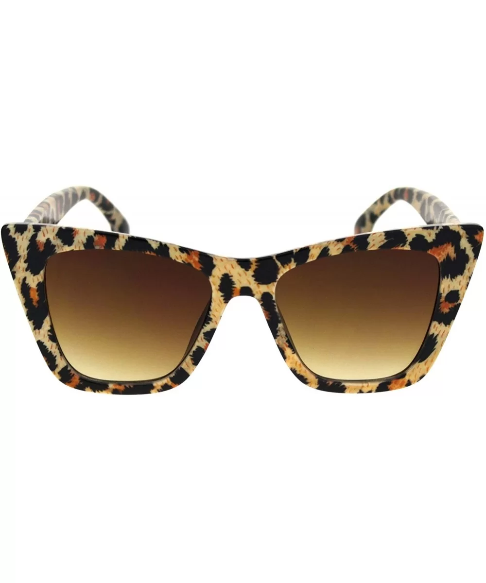 Womens Mod Style Large Square Cat Eye Hipster Plastic Sunglasses - Leopard Black - CJ18R44IKUG $13.61 Square