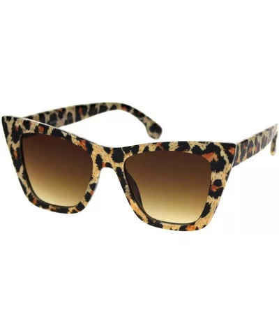 Womens Mod Style Large Square Cat Eye Hipster Plastic Sunglasses - Leopard Black - CJ18R44IKUG $13.61 Square