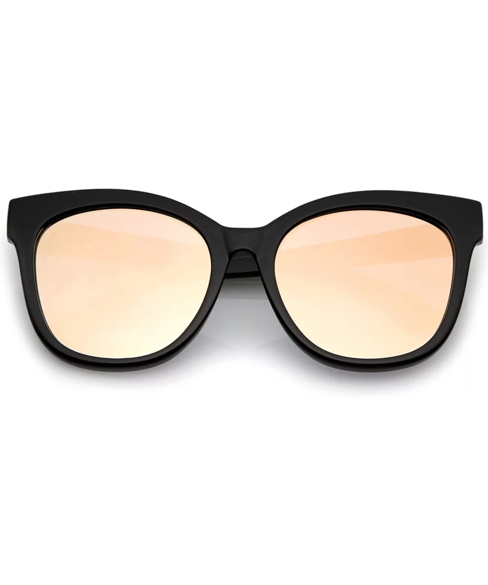 Women's Horn Rimmed Color Mirror Flat Lens Oversize Cat Eye Sunglasses 57mm - Black / Pink Mirror - CF12OCQIK1D $13.77 Square