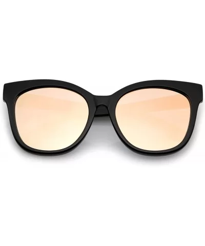 Women's Horn Rimmed Color Mirror Flat Lens Oversize Cat Eye Sunglasses 57mm - Black / Pink Mirror - CF12OCQIK1D $13.77 Square