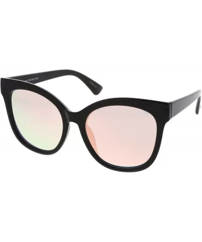 Women's Horn Rimmed Color Mirror Flat Lens Oversize Cat Eye Sunglasses 57mm - Black / Pink Mirror - CF12OCQIK1D $13.77 Square