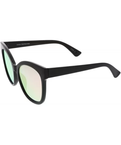 Women's Horn Rimmed Color Mirror Flat Lens Oversize Cat Eye Sunglasses 57mm - Black / Pink Mirror - CF12OCQIK1D $13.77 Square