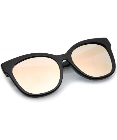 Women's Horn Rimmed Color Mirror Flat Lens Oversize Cat Eye Sunglasses 57mm - Black / Pink Mirror - CF12OCQIK1D $13.77 Square