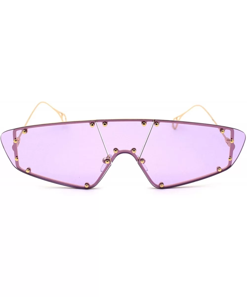 Runway Unique Metal Stud Shield Rimless Robotic Sunglasses - Gold Purple - CU190QRTXLY $21.82 Rimless