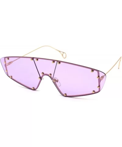 Runway Unique Metal Stud Shield Rimless Robotic Sunglasses - Gold Purple - CU190QRTXLY $21.82 Rimless