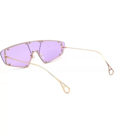 Runway Unique Metal Stud Shield Rimless Robotic Sunglasses - Gold Purple - CU190QRTXLY $21.82 Rimless