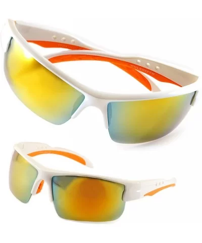 Unisex Polarized Mirrored Sports Wrap Sunglasses P006 - White Orange/ Orange Revo - C7186M2CH6C $15.35 Sport