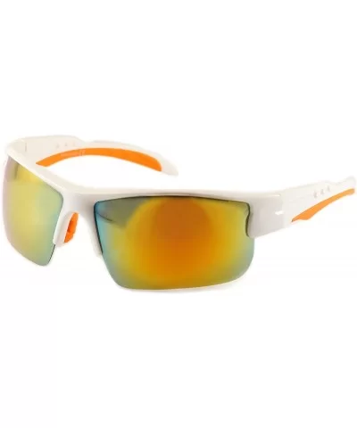 Unisex Polarized Mirrored Sports Wrap Sunglasses P006 - White Orange/ Orange Revo - C7186M2CH6C $15.35 Sport