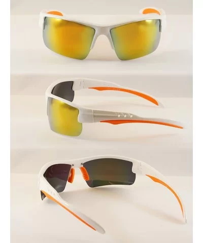 Unisex Polarized Mirrored Sports Wrap Sunglasses P006 - White Orange/ Orange Revo - C7186M2CH6C $15.35 Sport