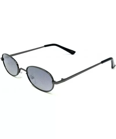 Slim Metal Small Oval Classic Round Sunglasses - Gunmetal Black Frame - Silver Mirror Lenses - CT18W6KTZET $14.71 Rimless