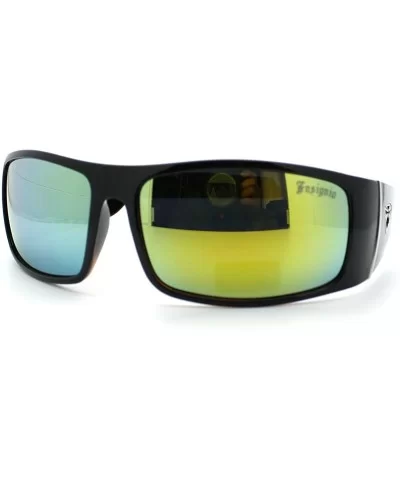 Mens Sporty Fashion Sunglasses Wrap Around Frame Biker Style Shades - Black (Orange Tint) - CG11D24S9DX $13.14 Wrap