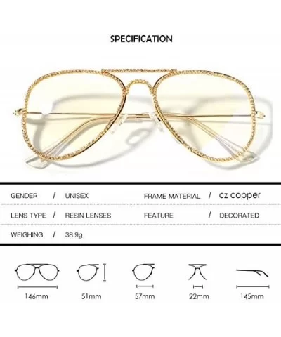 Fashion Copper Frame With CZ Gemstones Clear Polarized Glasses Classic Aviator Eyewear For Men Women - Gold - C718Y6HTY2S $33...