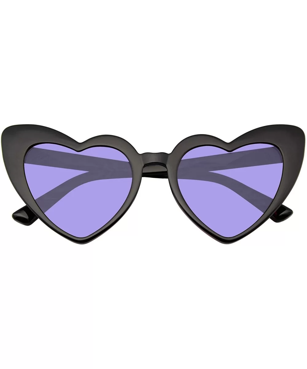 Cat Eye Heart Shape Sunglasses Retro Festival Color Tinted Black Sunglasses for Women - Purple - C6190D96N6U $11.74 Cat Eye