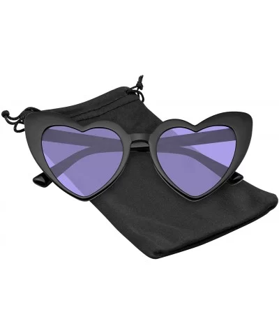 Cat Eye Heart Shape Sunglasses Retro Festival Color Tinted Black Sunglasses for Women - Purple - C6190D96N6U $11.74 Cat Eye