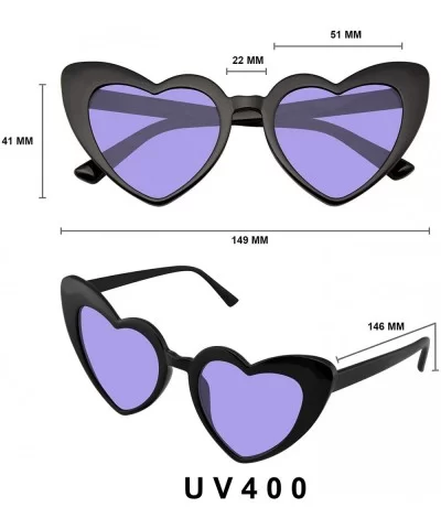 Cat Eye Heart Shape Sunglasses Retro Festival Color Tinted Black Sunglasses for Women - Purple - C6190D96N6U $11.74 Cat Eye