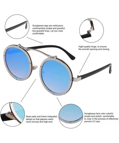 Steampunk Round Men Metal Driving Circle Sun Glasses Women Vintage Retro Sunglasses - Silver Blue - C9182WQR07E $18.18 Round