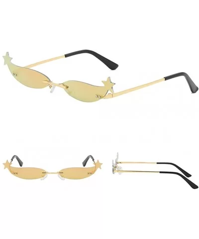 Women Novelty Sunglasses Mirrored Narrow Rimless Cateye Lens Retro Vintage Shades Eyeglasses - F - CO18U039DS3 $15.45 Rimless