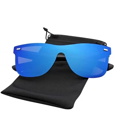 Mens Womens Mirrored Rimless Color Lens Reflective Retro Vintage Sunglasses - Blue - CD18SRCWUTS $12.86 Rimless