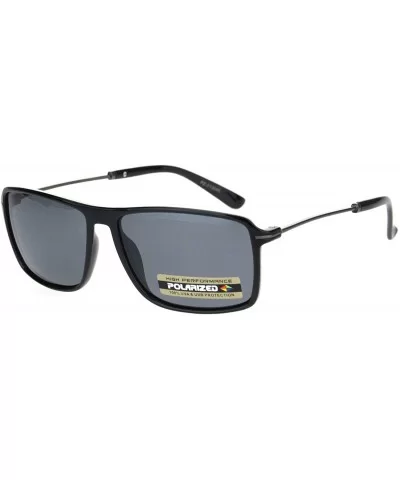 Polarized Thin Plastic Rectangular Flat Top Racer Mens Sunglasses - Shiny Black - CU18OKEEUTY $17.00 Rectangular