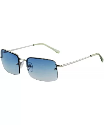 Minimalist Medium Rectangular Sunglasses Clear Eyewear Spring Hinge - 2 Pack Silver/Smoke and Silver/Blue - CB196R2YHXZ $26.1...