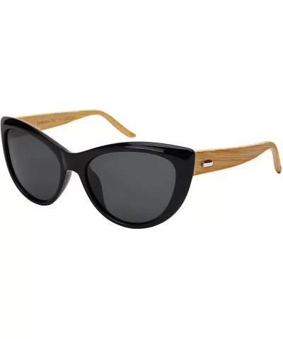 Chic Cateye Wooden Bamboo Sunglasses for Women Polarized Lens 32090BM-P - C718IIMN802 $22.30 Sport