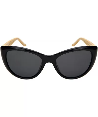 Chic Cateye Wooden Bamboo Sunglasses for Women Polarized Lens 32090BM-P - C718IIMN802 $22.30 Sport