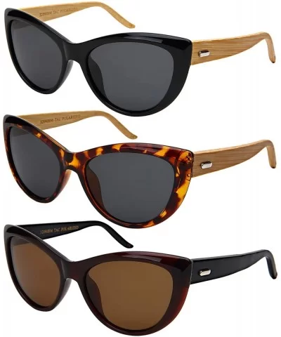 Chic Cateye Wooden Bamboo Sunglasses for Women Polarized Lens 32090BM-P - C718IIMN802 $22.30 Sport