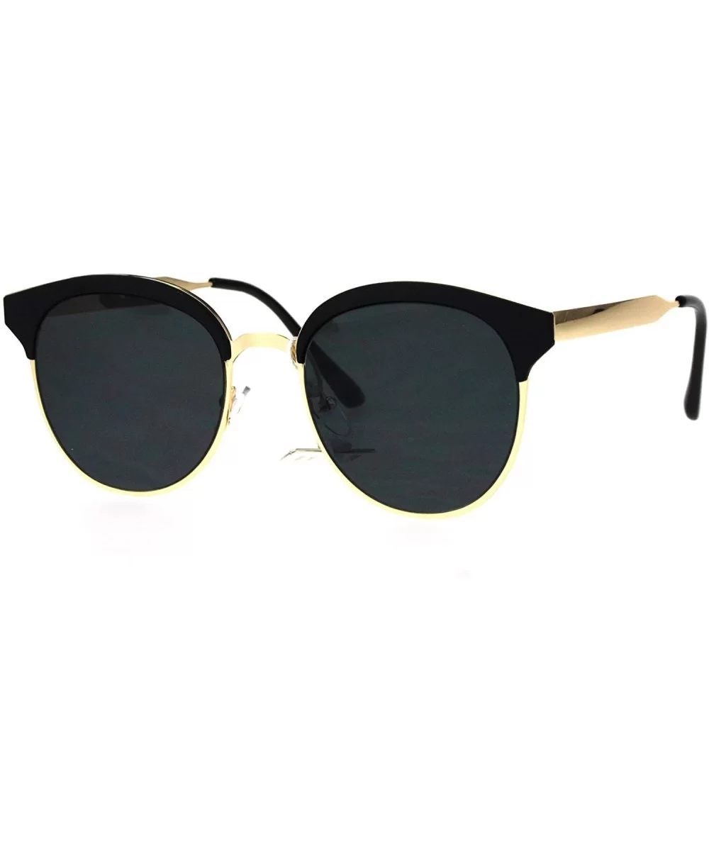 Womens Metal Half Horn Rim Retro Flat Panel Color Mirror Lens Sunglasses - Black - C117YDMG6R5 $17.39 Round